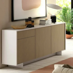 Davallon dressoir, woonkamermadia, buffet met 3 deuntenEn 1 lade, 100% Made in Italy, 170x42h78 cm, Wit en Eiken Davallon dressoir, woonkamermadia, buffet met 3 deuntenEn 1 lade, 100% Made in Italy, 170x42h78 cm, Wit en Eiken