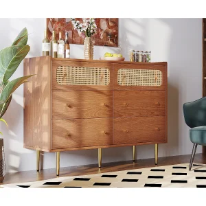 Commode met 6 laden – Gouden metalen poten – Walnootkleur