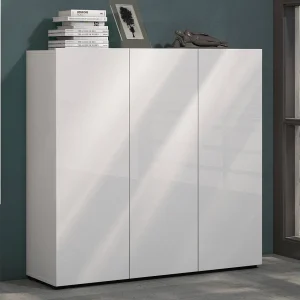 Ddickman schoenenrek, schoenenrek, multifunctionele inkomkast, schoenenret, Made in Italy, 120x34h115 cm, glanzend wit