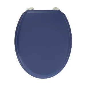 Dolce WC-bril van gevormd hout in marineblauw met robuuste roestvrijstalen scharnieren, mat design en afmetingen 47×38 cm Dolce WC-bril van gevormd hout in marineblauw met robuuste roestvrijstalen scharnieren, mat design en afmetingen 47×38 cm