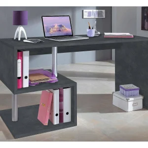 Dmorisc bureau, Lineair pc-bureau, multifunctionele kantoortafel, ruimtebesparend bureau met meerdere posities, 100% gemaakt in Italië, 140x60h78 cm, leisteen