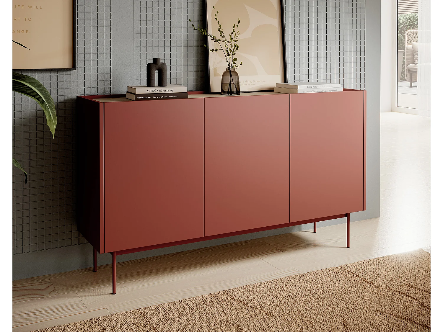 Buffet 3 deuren in hout lamellen 144x83 cm