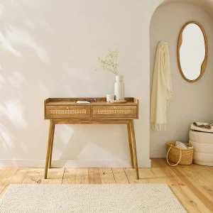 Console 2 lades met rotanfronten en houten poten L100 cm – PALMO Console 2 lades met rotanfronten en houten poten L100 cm – PALMO