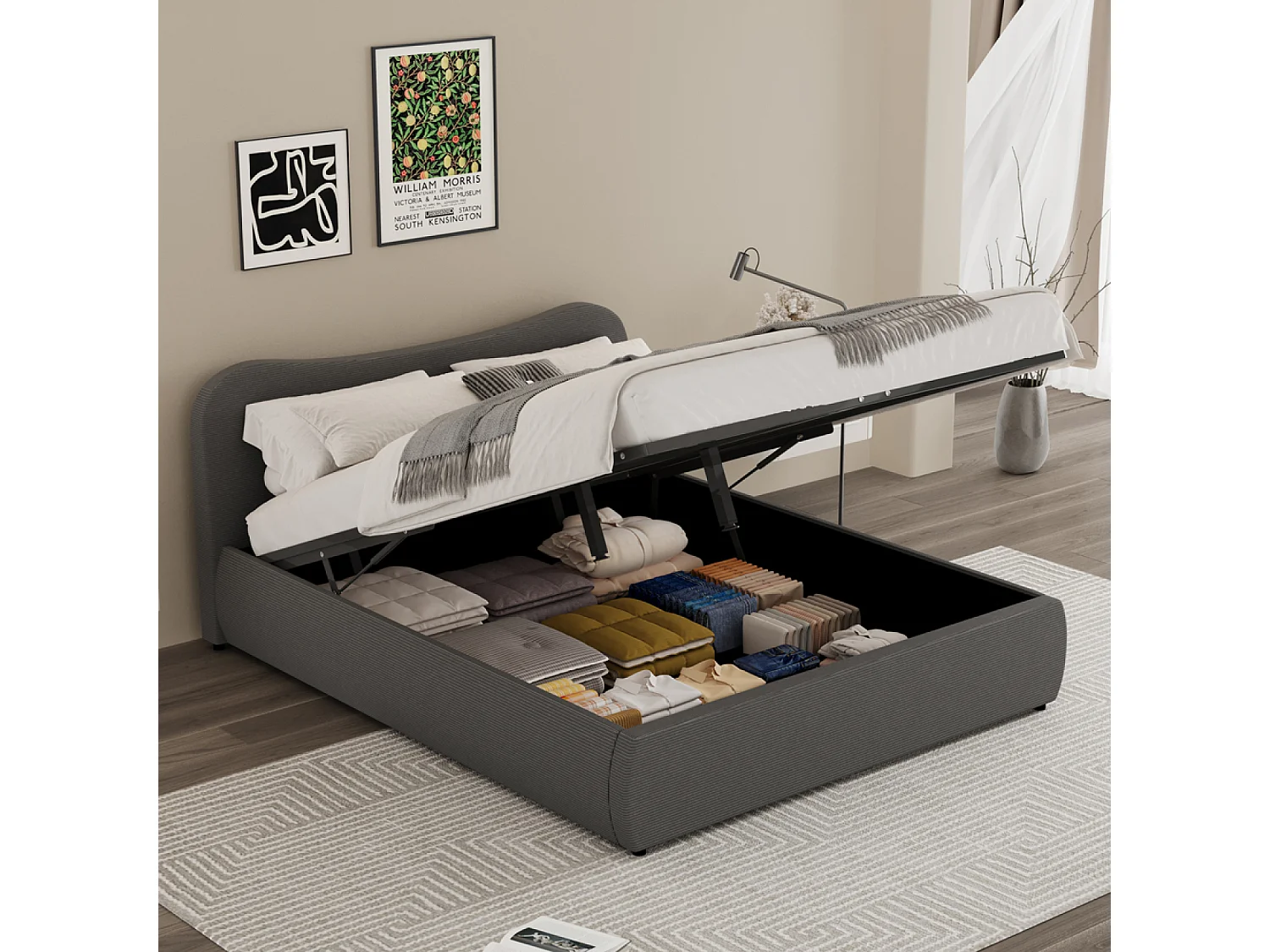 Design fluwelen opbergbed in grijs 140x190cm
