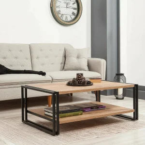 Dpierozz-safeinzettafel, Koffietafel, Staafhouder voor bank, plank, 110x70h40 cm, Eik en Zwart