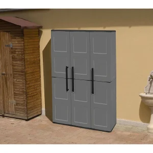 Daltinie buitengarderobe, Buitenkast, Multifunctionele balkongarderobe, 100% Made in Italy, Grijs en Zwart, Vierkante afwerking, 102x37h163 cm Daltinie buitengarderobe, Buitenkast, Multifunctionele balkongarderobe, 100% Made in Italy, Grijs en Zwart, Vierkante afwerking, 102x37h163 cm