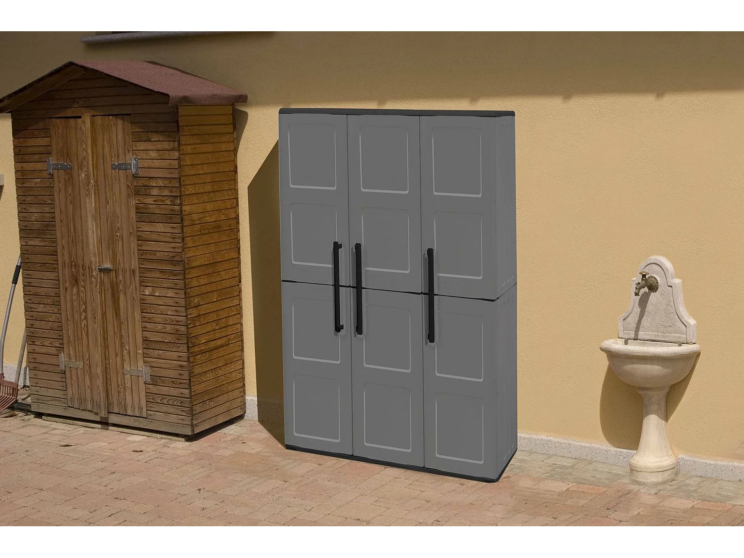 Daltinie buitengarderobe, Buitenkast, Multifunctionele balkongarderobe, 100% Made in Italy, Grijs en Zwart, Vierkante afwerking, 102x37h163 cm