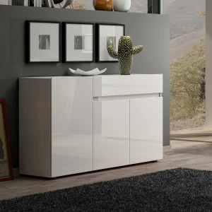 Dferrarin Dressoir, Buffet in de woonkamer, In de woonkamer, Bijkeuken, Made in Italy, 135x38h79 cm, Wit glanzend Dferrarin Dressoir, Buffet in de woonkamer, In de woonkamer, Bijkeuken, Made in Italy, 135x38h79 cm, Wit glanzend