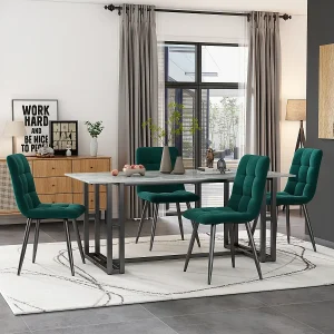 Donkergroene fluwelen eetkamerstoelen met rugleuning (set van 4) Donkergroene fluwelen eetkamerstoelen met rugleuning (set van 4)