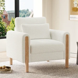 Comfortabele relaxfauteuil met dikke kussens voor woonkamer, kantoor of slaapkamer, wit Comfortabele relaxfauteuil met dikke kussens voor woonkamer, kantoor of slaapkamer, wit