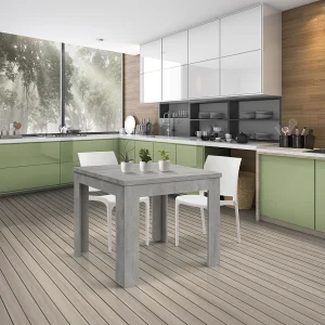 Cementgrijze tafel, uittrekbaar 90×90- 180×90 cm – LIPARI