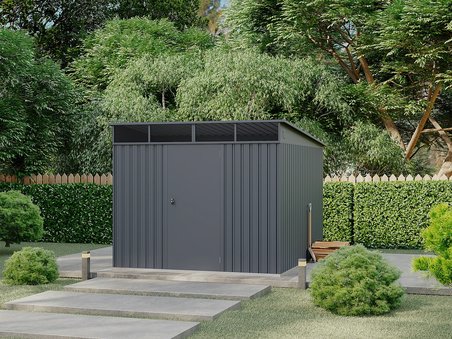 Metalen tuinhuis van gegalvaniseerd staal antracietgrijs 6,6 m² - CLAFTON