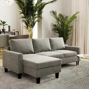 Bank 3 zitplaatsen Lichtgrijs avec chaise longue omkeerbaar rechts/linksche (226 x 140 x 85 cm) – FOX