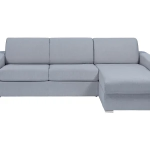 Hoekslaapbank in grijze stof met brede latten 160 cm – 14 cm – CALITO Hoekslaapbank in grijze stof met brede latten 160 cm – 14 cm – CALITO