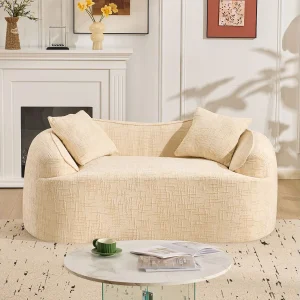 Compacte 2-zitsbank met armleuningen en kussens, beige – Compact en stijlvol voor uw ruimte Compacte 2-zitsbank met armleuningen en kussens, beige – Compact en stijlvol voor uw ruimte