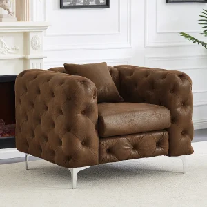 Chesterfieldfauteuil van microvezel met verouderd leereffect en capitons EDWINA