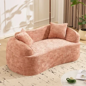 Compacte 2-zitsbank met armleuningen en kussens, roze Compacte 2-zitsbank met armleuningen en kussens, roze
