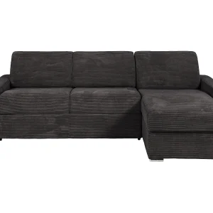 Omkeerbare hoekslaapbank in geribbeld grijs velours 140 cm – 18 cm CALITO