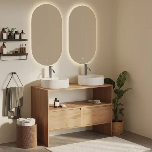 Wastafelmeubel van massief eikenhout – Licht natuurlijk – 110 cm – CAVIZO Wastafelmeubel van massief eikenhout – Licht natuurlijk – 110 cm – CAVIZO