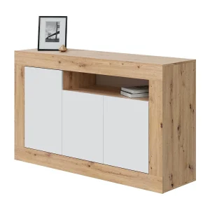 Dmora Thornton Dressoir 42x144x87h cm Bruin Eiken Knopen, 3 Planken 5 Vlakken, Dressoir 3 Deuren Dmora Thornton Dressoir 42x144x87h cm Bruin Eiken Knopen, 3 Planken 5 Vlakken, Dressoir 3 Deuren