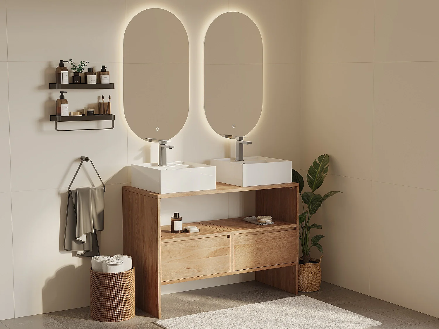 Eikenhouten badkamermeubel - Vierkante opbouwwastafel - Licht naturel - 110 cm - CAVIZO