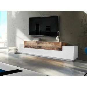 Dlamann TV-meubel, Laag woonkamerdressoir, TV-meubelbasis, 100% Made in Italy, 240x45h52 cm, Glanzend wit en esdoorn Dlamann TV-meubel, Laag woonkamerdressoir, TV-meubelbasis, 100% Made in Italy, 240x45h52 cm, Glanzend wit en esdoorn