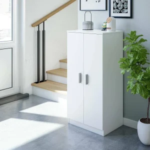 Dbonucc multifunctionele kledingkast, Extra kast met 2 deuren, Lage schoenenkast met 6 planken, Modern schoenenrek, 55x36h108 cm, Wit