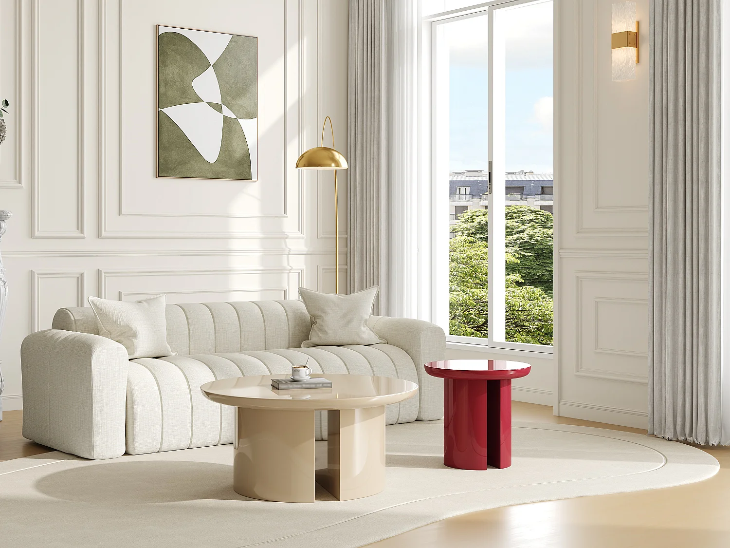 Set van 2 salontafels van MDF - Beige en rood gelakt - DERLALI