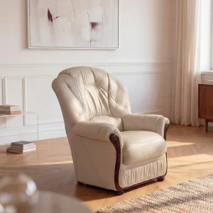 Fauteuil van 100% ivoorwit buffelleder DAPHNE