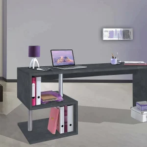 Dmarusi bureau, Lineair pc-bureau, multifunctionele kantoortafel, ruimtebesparend bureau met meerdere posities, 100% gemaakt in Italië, 180x60h78 cm, leisteen