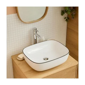 Rechthoekige keramische wastafel met rand, 48×37 cm, DIEGO