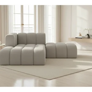 Chaise Longue Met Hocker Grand, Veloursstof Salvador, Grijs, Links Chaise Longue Met Hocker Grand, Veloursstof Salvador, Grijs, Links