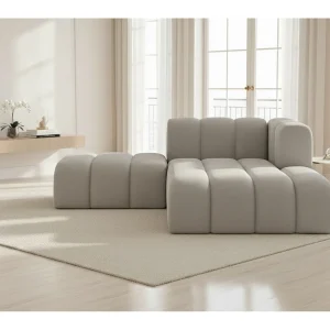 Chaise Longue Met Hocker Grand, Veloursstof Salvador, Grijs, Rechts Chaise Longue Met Hocker Grand, Veloursstof Salvador, Grijs, Rechts