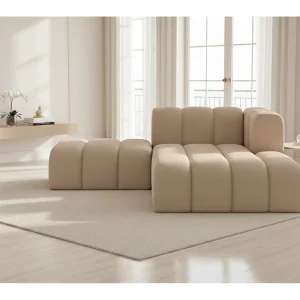 Chaise Longue Met Hocker Grand, Veloursstof Salvador, Beige, Rechts