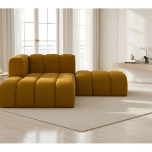 Chaise Longue Met Hocker Grand, Veloursstof Salvador, Geel, Links Chaise Longue Met Hocker Grand, Veloursstof Salvador, Geel, Links