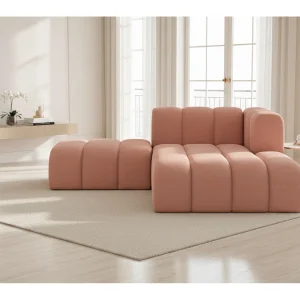 Chaise Longue Met Hocker Grand, Veloursstof Salvador, Roze, Rechts Chaise Longue Met Hocker Grand, Veloursstof Salvador, Roze, Rechts