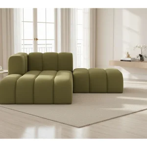 Chaise Longue Met Hocker Grand, Veloursstof Salvador, Olijfgroen, Links Chaise Longue Met Hocker Grand, Veloursstof Salvador, Olijfgroen, Links