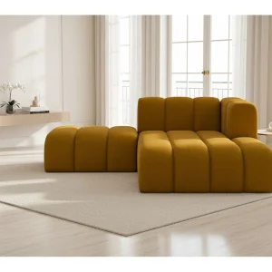 Chaise Longue Met Hocker Grand, Veloursstof Salvador, Geel, Rechts Chaise Longue Met Hocker Grand, Veloursstof Salvador, Geel, Rechts