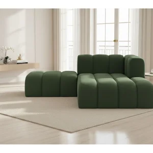 Chaise Longue Met Hocker Grand, Veloursstof Salvador, Groen, Rechts Chaise Longue Met Hocker Grand, Veloursstof Salvador, Groen, Rechts