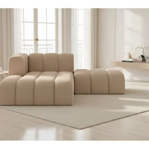 Chaise Longue Met Hocker Grand, Veloursstof Salvador, Beige, Links