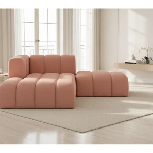 Chaise Longue Met Hocker Grand, Veloursstof Salvador, Roze, Links Chaise Longue Met Hocker Grand, Veloursstof Salvador, Roze, Links