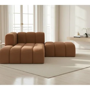 Chaise Longue Met Hocker Grand, Veloursstof Salvador, Donkerbruin, Links Chaise Longue Met Hocker Grand, Veloursstof Salvador, Donkerbruin, Links