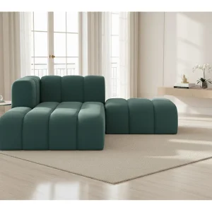 Chaise Longue Met Hocker Grand, Veloursstof Salvador, Azurblauw, Links