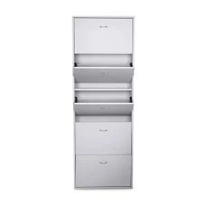 Danobile schoenenrek, Schoenenkast met 5 vouwdeuren, Schoenenrek met hoge instap, Modern schoenenrek, 70x17h180 cm, Glanzend wit