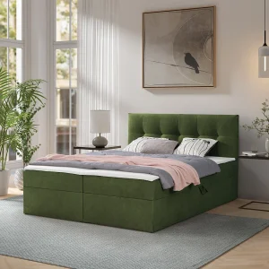 Boxspring toronto – 140×200 cm groen gerra 50 – bouclé tweepersoons