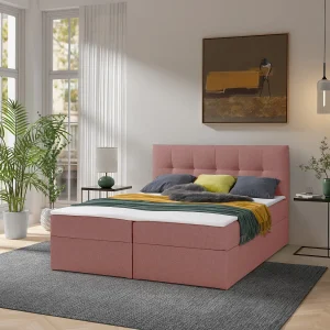 Boxspring toronto – 140×200 cm roze herbi 70 – geweven tweepersoons