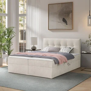 Boxspring toronto – 140×200 cm crème gerra 10 – bouclé tweepersoons