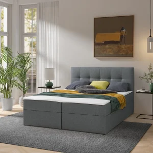 Boxspring toronto – 140×200 cm donkergrijs herbi 30 – geweven tweepersoons