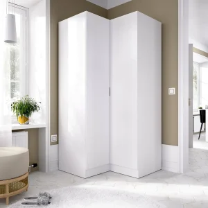 Dcipo kledingkast, Hoekkast voor slaapkamer, Hoekkast met 2 draaideuren, 91x93h184 cm, Wit