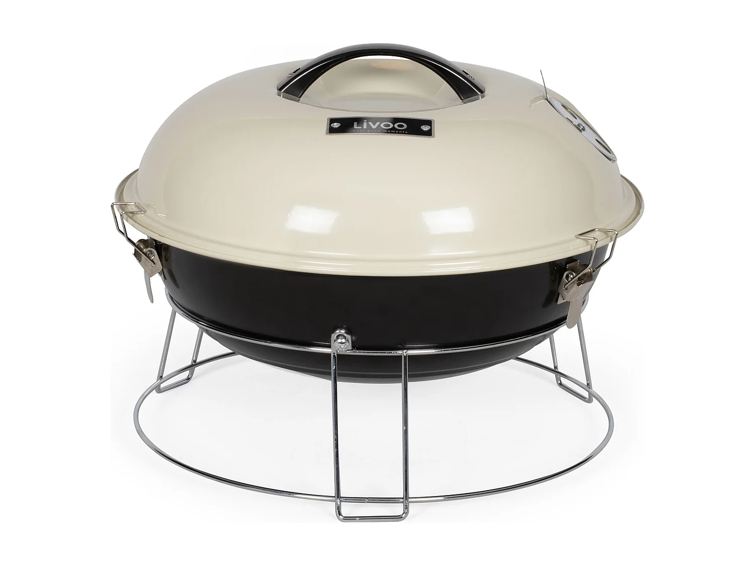 Draagbare houtskoolbarbecue Livoo DOC301 ø34 cm beige geëmailleerd staal met geventileerd deksel en handvat